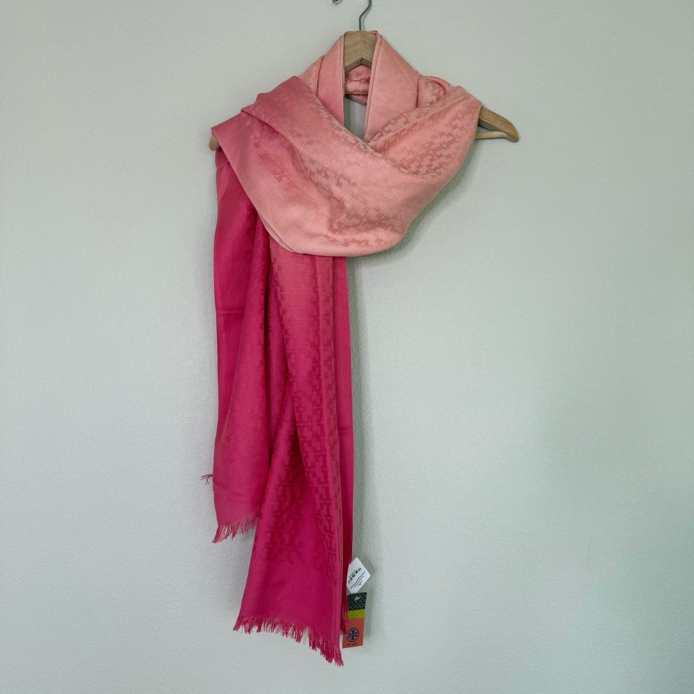 NEW Tory Burch Dip Dye Logo Jacquard Scarf